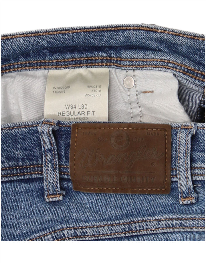 Мужские прямые джинсы WRANGLER стандартного кроя W34 L30, синий хлопок