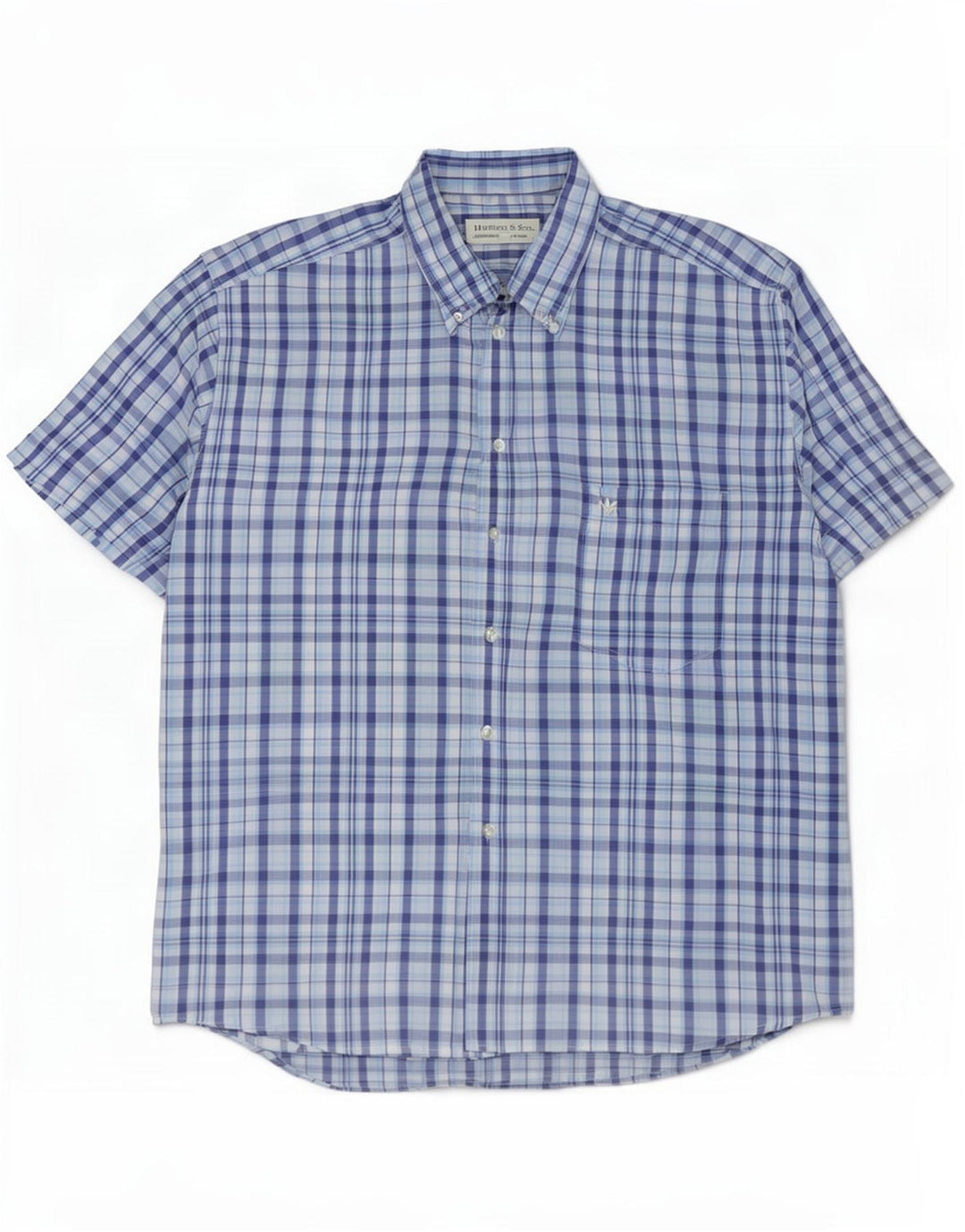 Мужская рубашка с коротким рукавом Harrison & Son XL, синяя клетка, хлопок