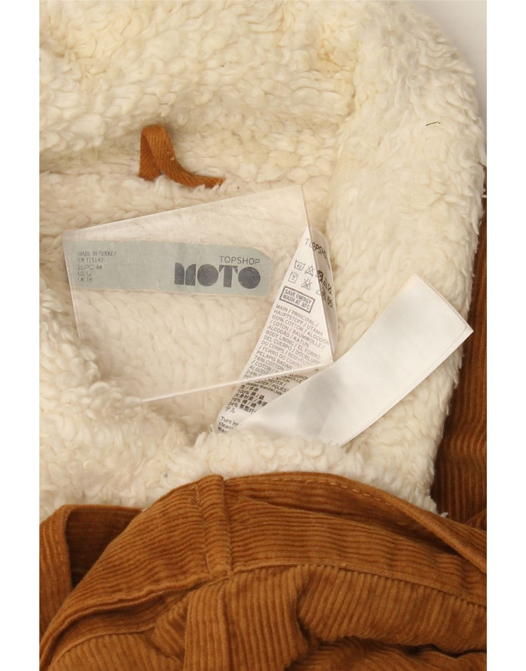 TOPSHOP Женская вельветовая куртка из шерпы UK 16, большой размер, коричневый хлопок