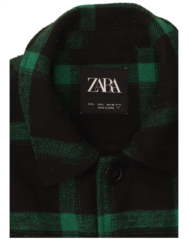 Мужская куртка Zara UK 40, большая зеленая клетка в клетку, полиэстер