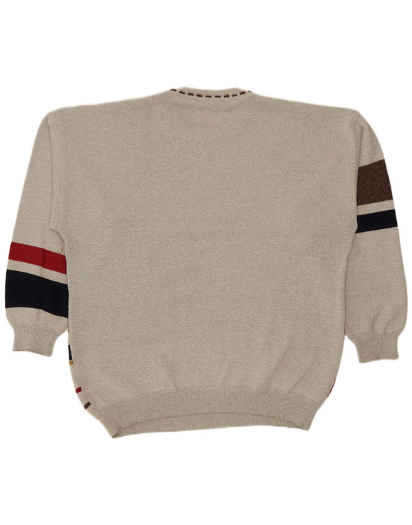 Conte Massimo Mens Crew Neck Jumper Sweater 2XL Grey Geometric Cotton
