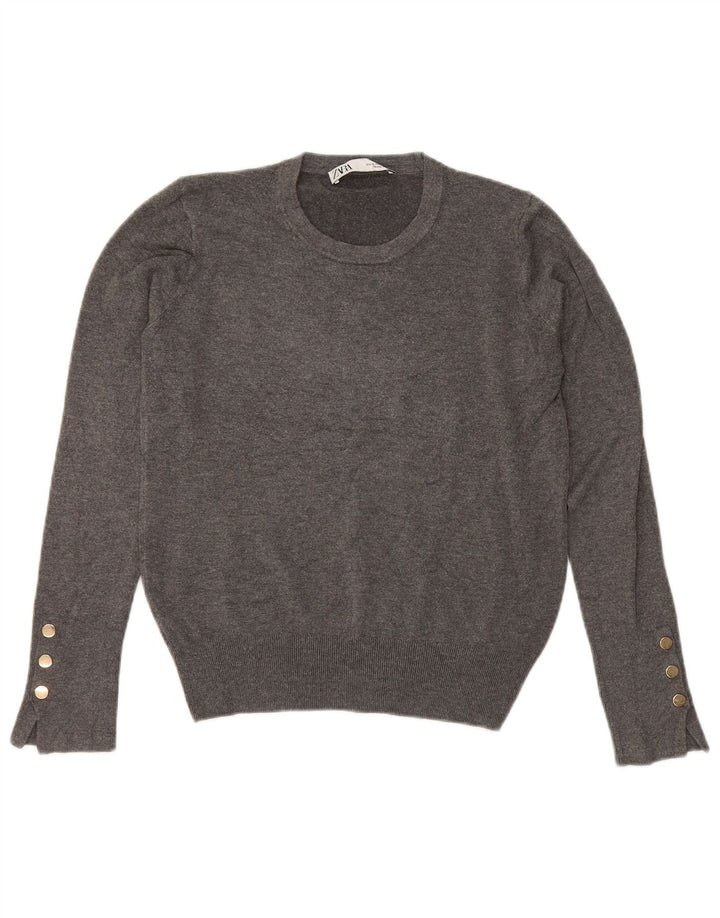 Женский джемпер с круглым вырезом Zara UK 12, средний серый цвет