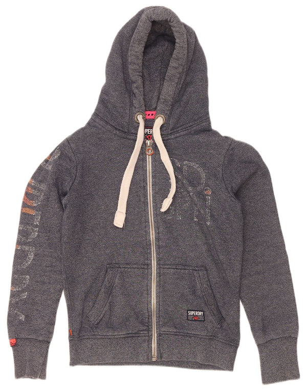 Женский свитер с капюшоном на молнии с графическим рисунком Superdry UK 10, маленький серый хлопок