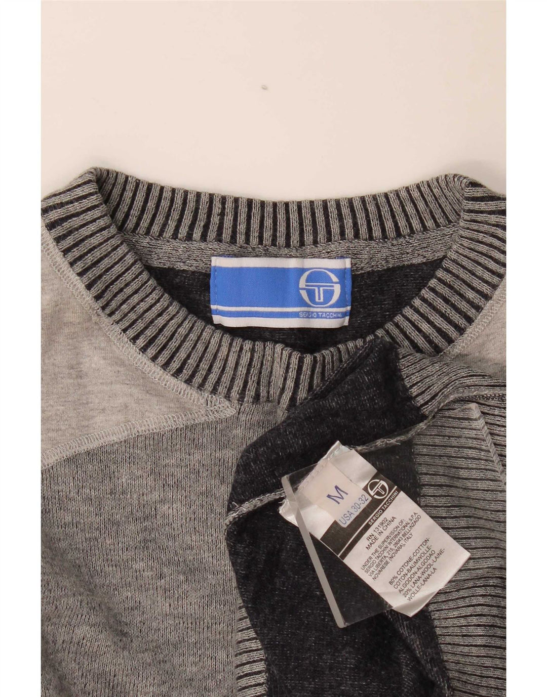 Мужской джемпер с круглым вырезом Sergio Tacchini, средний серый с цветными блоками