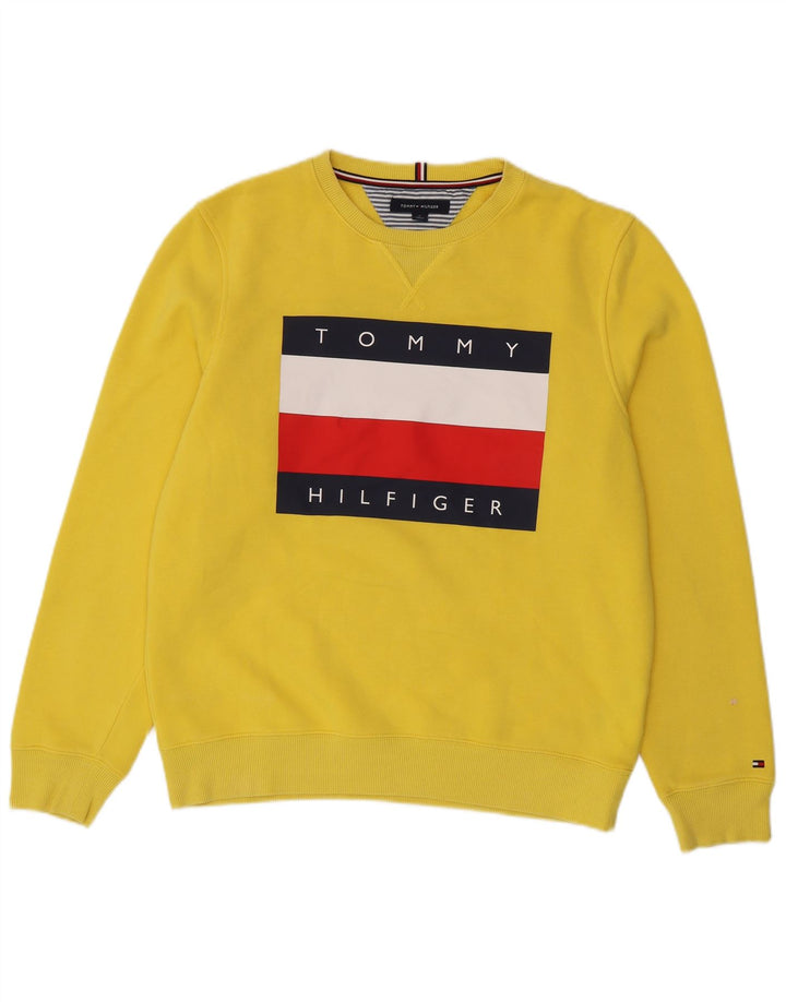 Мужской свитшот с рисунком Tommy Hilfiger, хлопковый джемпер среднего желтого цвета
