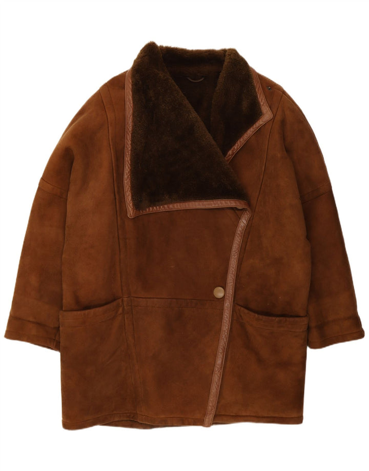 Винтажная женская дубленка оверсайз IT 42 Medium Brown Shearling