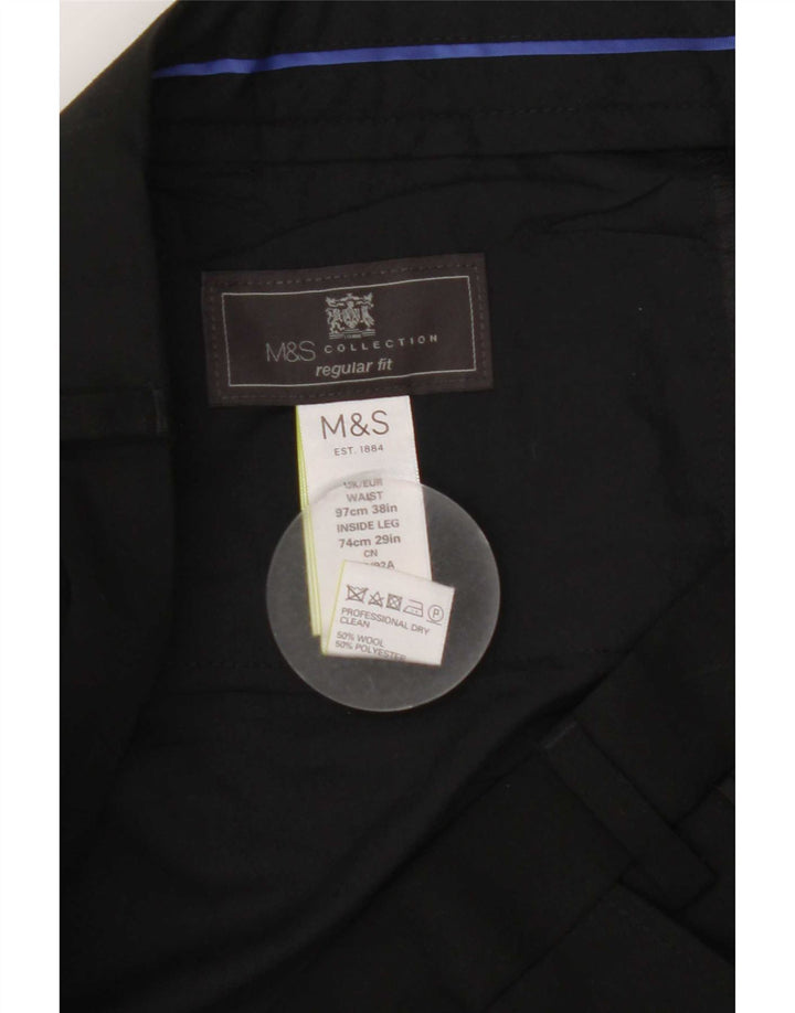 Мужские прямые костюмные брюки стандартного кроя Marks & Spencer W38 L29, черные шерстяные