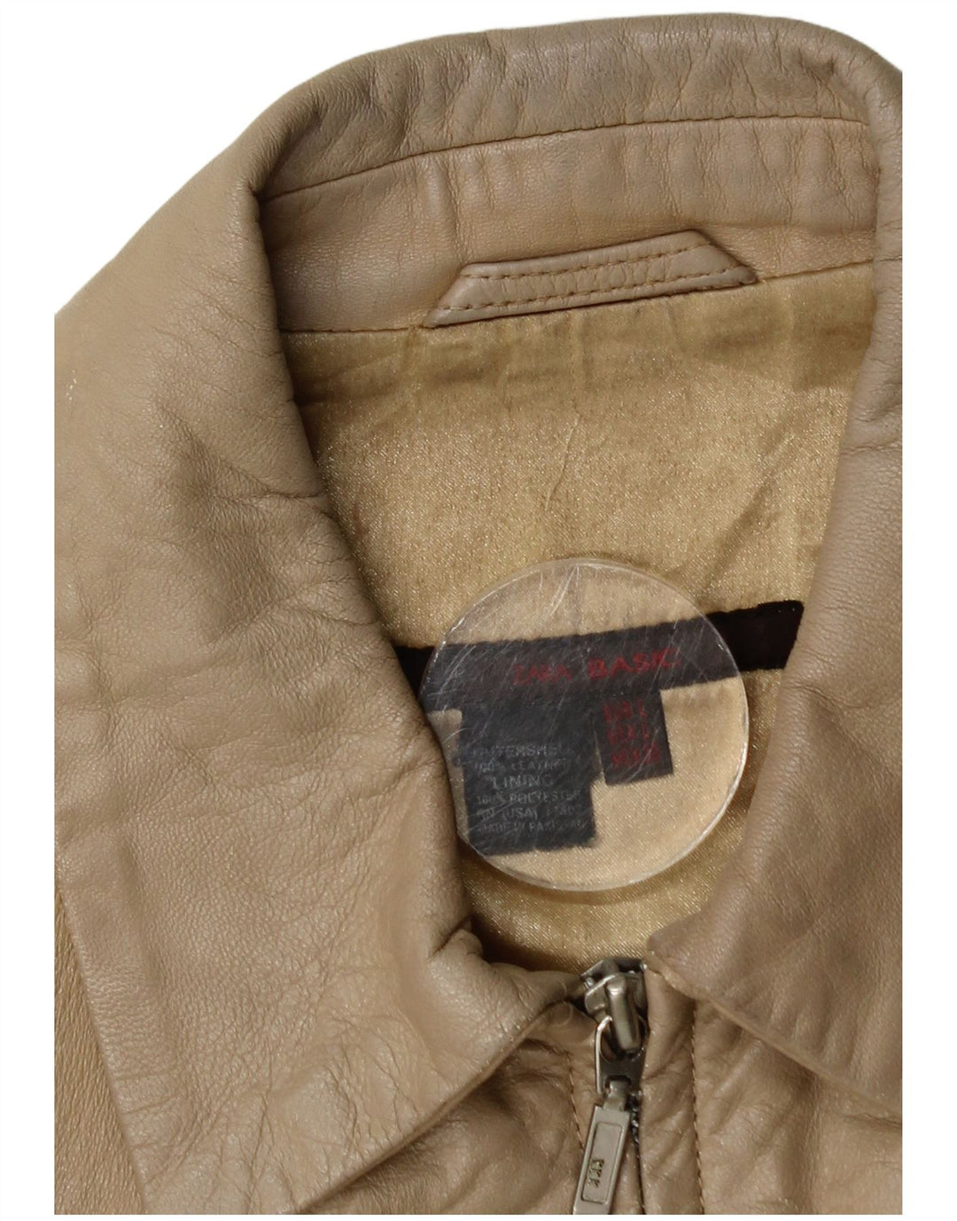 Женская укороченная кожаная куртка Zara UK 14, большая, бежевая кожа