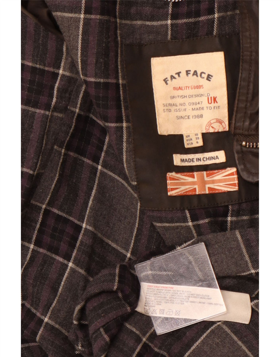 Женская куртка FAT FACE из вощеного хлопка с капюшоном UK 10, маленький коричневый хлопок