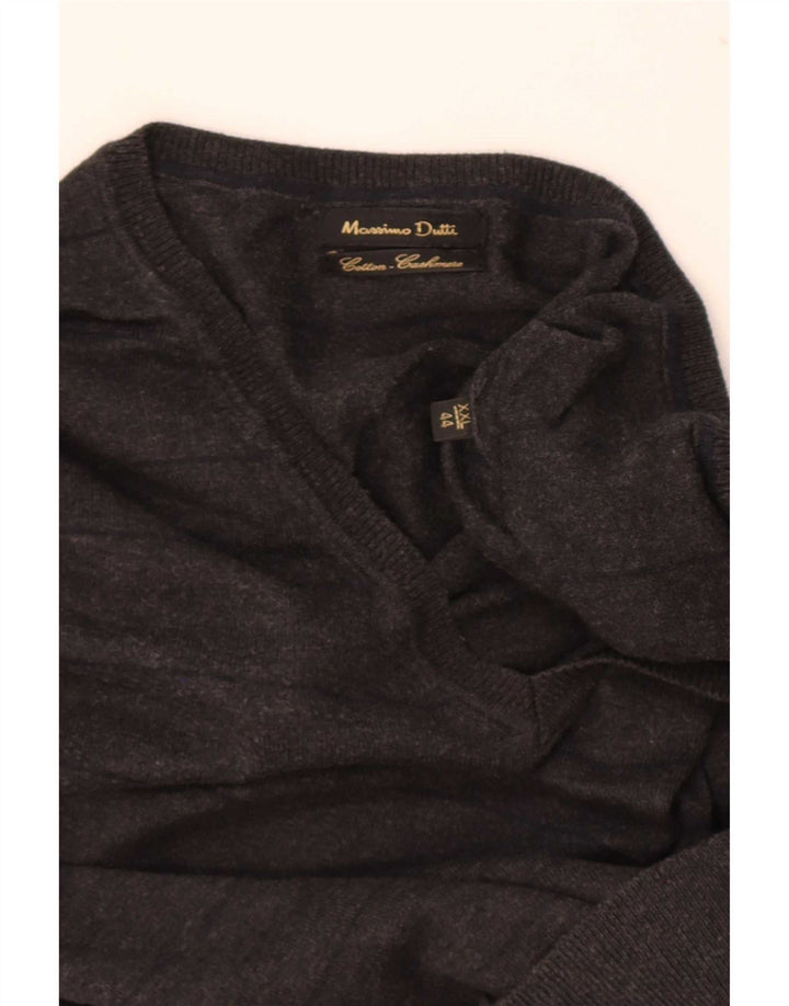 Мужской джемпер с v-образным вырезом Massimo Dutti 2XL, черный в полоску