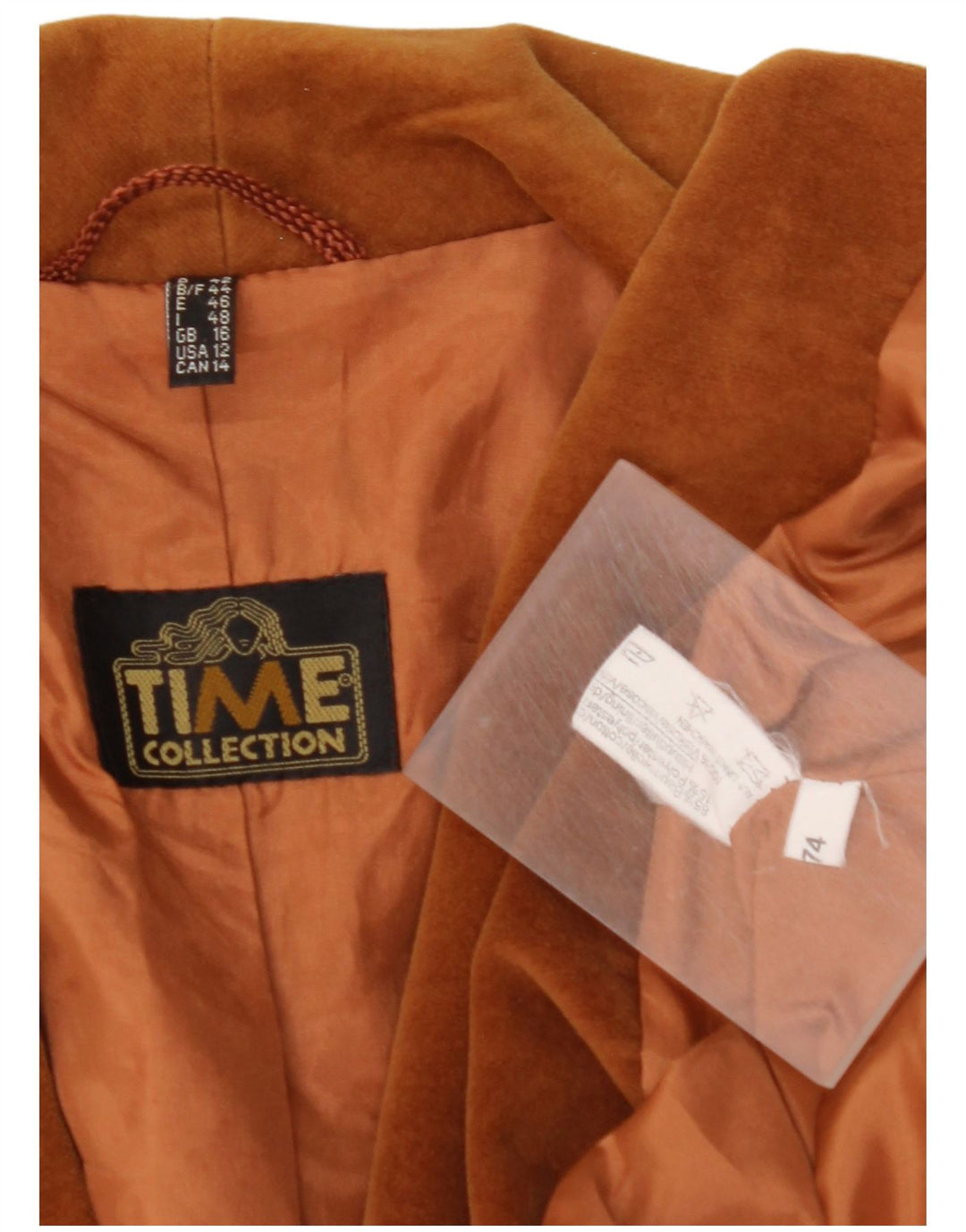 ВИНТАЖНЫЙ женский двубортный пиджак, Великобритания 16, большой коричневый хлопок