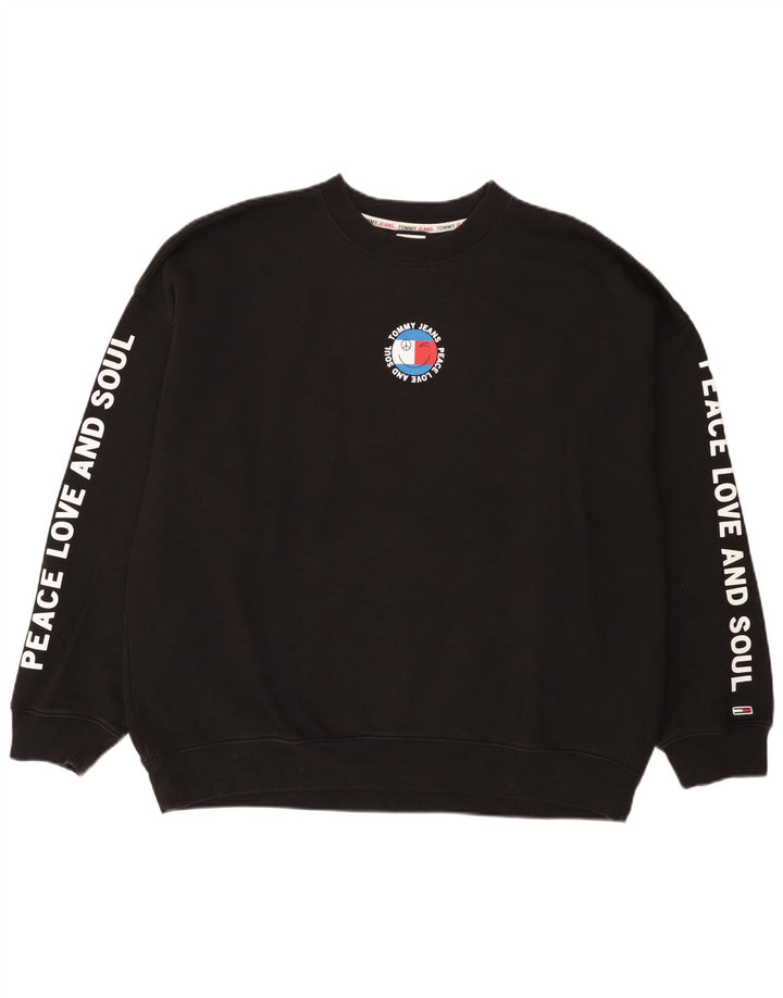 Мужской свитшот с рисунком Tommy Hilfiger, большой черный хлопковый джемпер