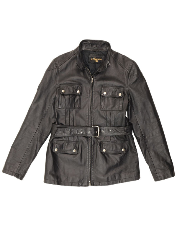 Винтажная женская кожаная куртка UK 16, большая черная кожаная