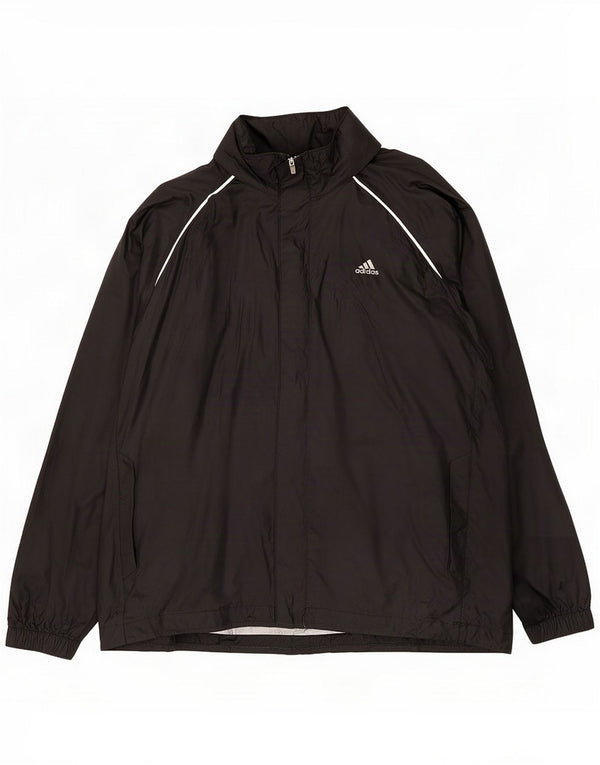 Мужская дождевик с капюшоном с рисунком Adidas UK 42 XL, черный полиамид