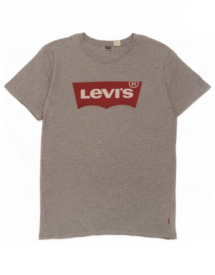 Мужская футболка с рисунком Levi's, хлопковый топ среднего серого цвета с крапинками