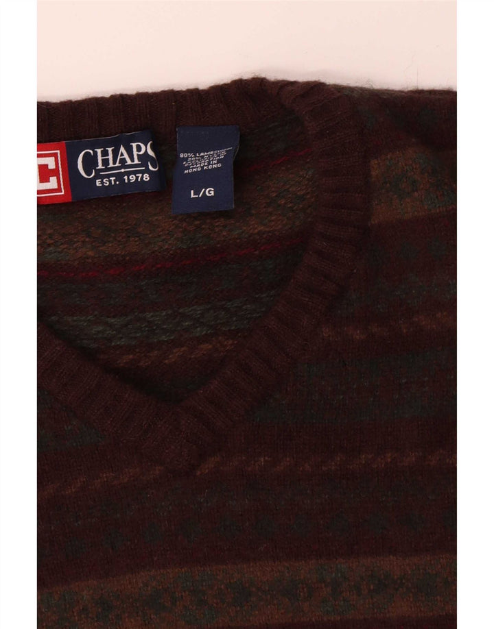 Мужской джемпер с v-образным вырезом Chaps, большой разноцветный свитер из овечьей шерсти с жаккардовым узором