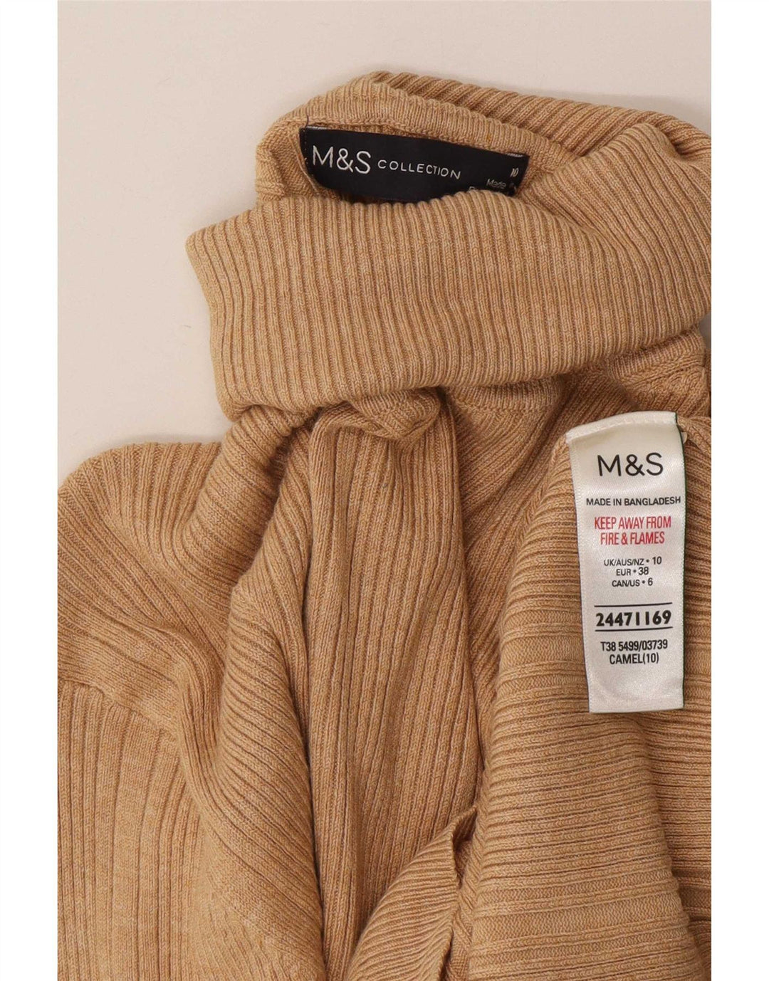 Женский джемпер с высоким воротником Marks & Spencer, размер UK 10, маленький, бежевый, вискоза