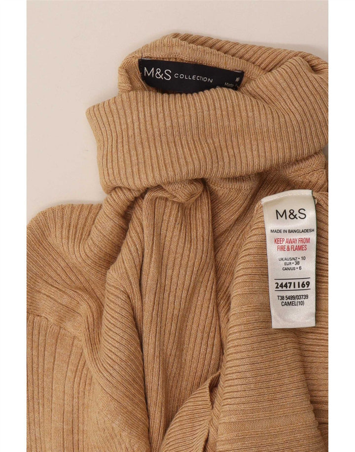 Женский джемпер с высоким воротником Marks & Spencer, размер UK 10, маленький, бежевый, вискоза