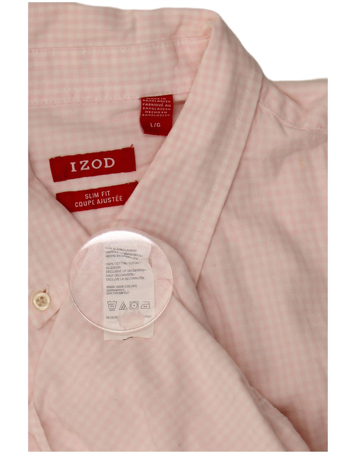 IZOD Мужская приталенная рубашка из хлопка большого размера розового цвета в мелкую клетку