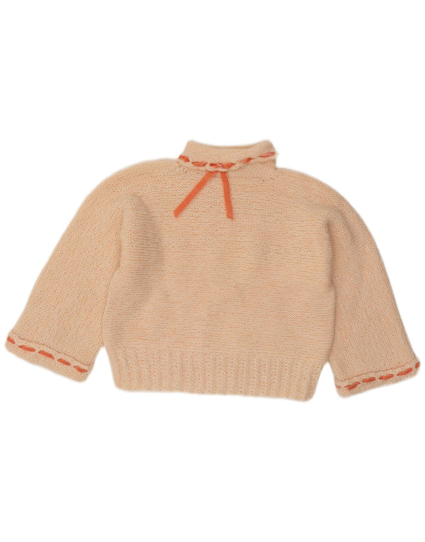 Vintage Womens Crop 3/4 Sleeve Roll Neck Jumper Sweater UK 14 Medium Beige