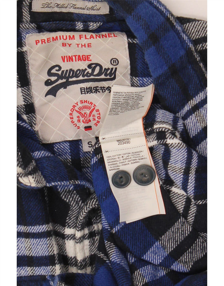SUPERDRY Мужская фланелевая рубашка, маленькая синяя клетка, хлопок