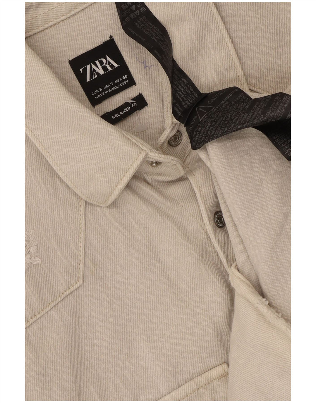 Женская джинсовая рубашка свободного кроя Zara, маленький размер, бежевый хлопок, хлопок