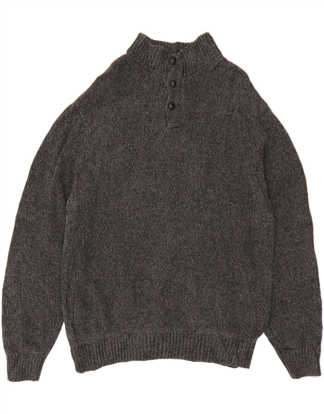 CHAPS Mens Button Neck Jumper Sweater XL Grey Flecked Cotton Vintage Chaps and Second-Hand Chaps from Messina Hembry 