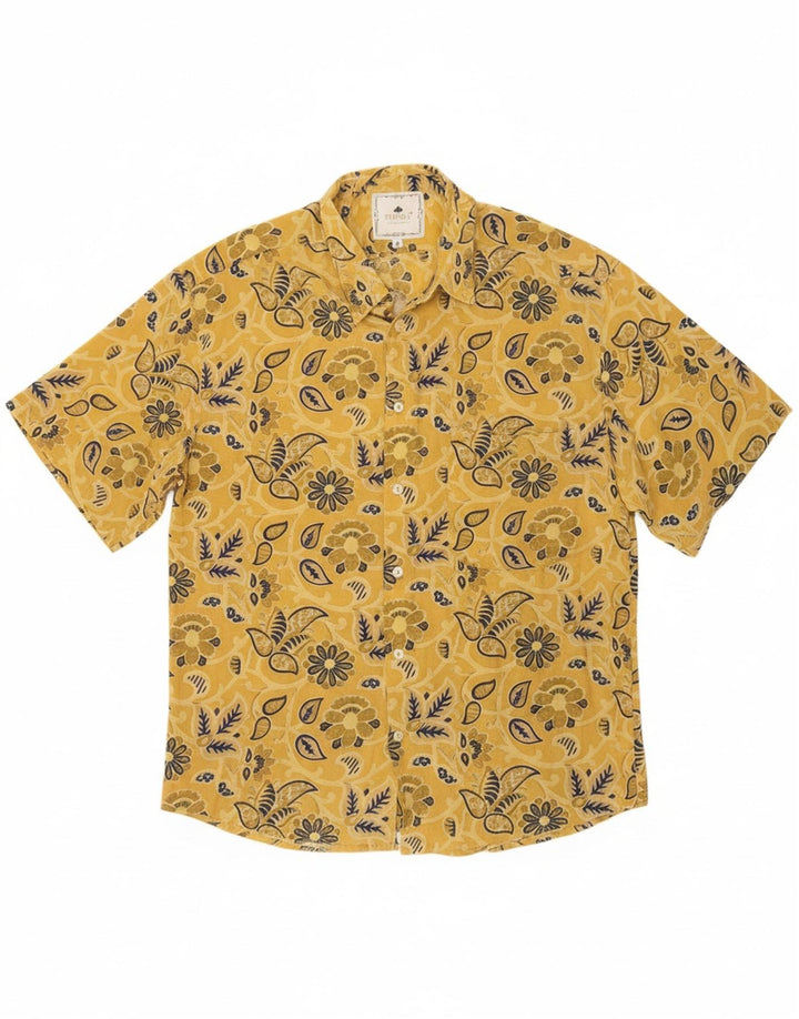 TIPO' S Mens Short Sleeve Shirt Large Yellow Floral Viscose Vintage Tipo' S and Second-Hand Tipo' S from Messina Hembry 