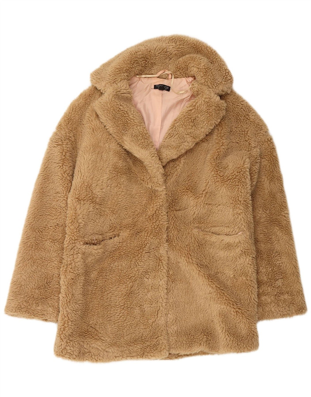 TOPSHOP Womens Oversized Faux Fur Overcoat UK 8 Small Beige Polyester