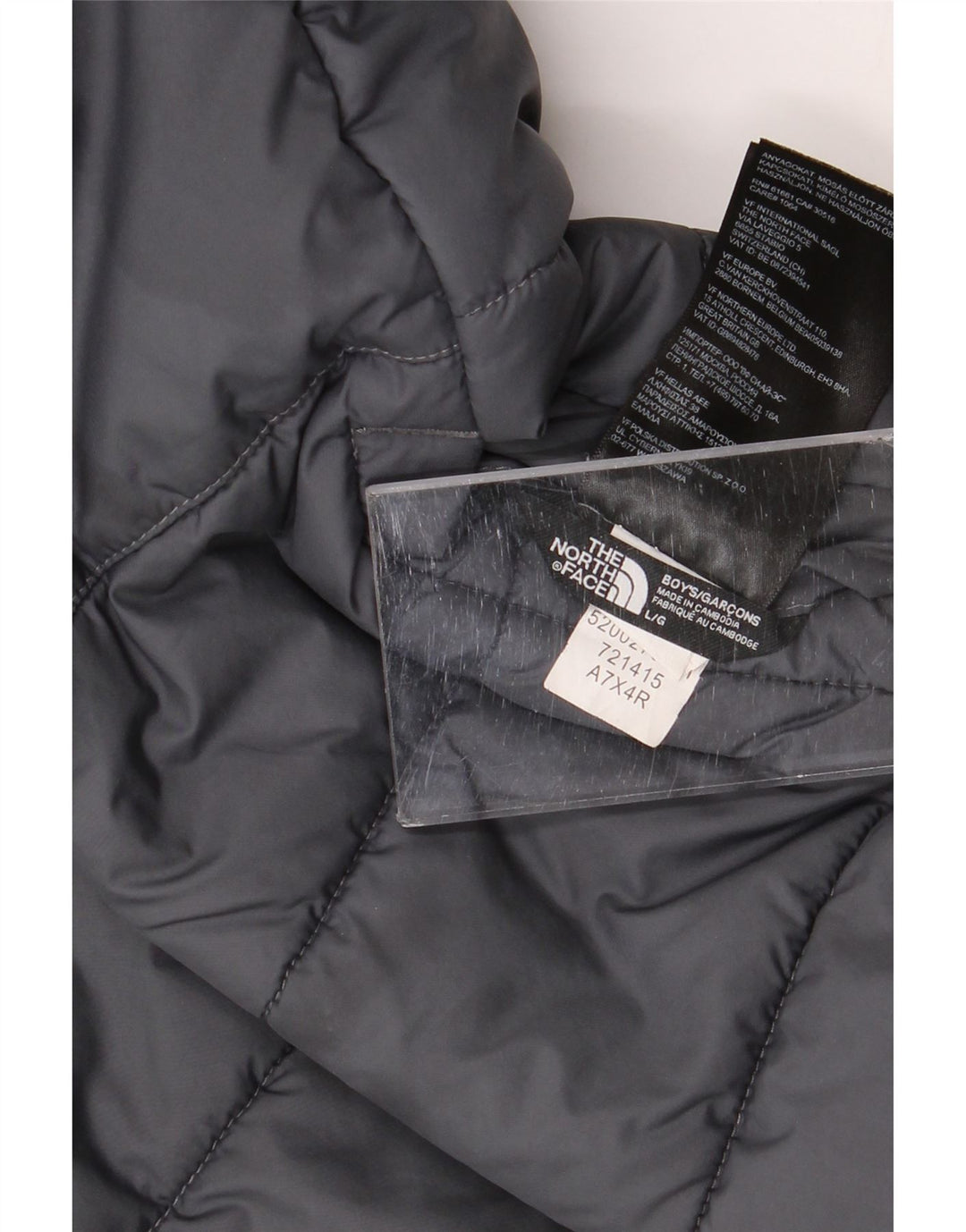 Стеганая куртка The North Face для мальчиков 11–12 лет, большая серая с цветными блоками