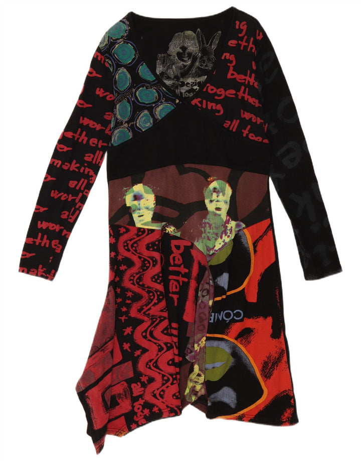 Женское асимметричное платье с рисунком Desigual UK 18 XL, черное в стиле пэчворк