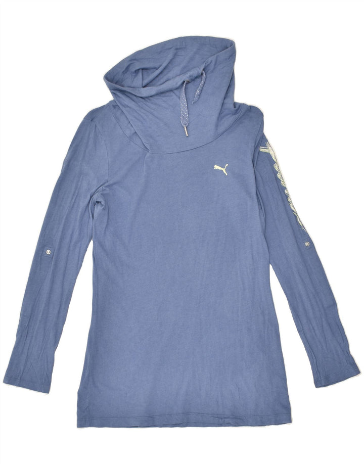 PUMA Womens Roll Neck Graphic Top Long Sleeve UK 12 Medium  Blue | Vintage Puma | Thrift | Second-Hand Puma | Used Clothing | Messina Hembry 