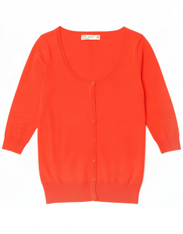 Женский кардиган с рукавом 3/4 Zara UK 12, хлопковый средний оранжевый цвет