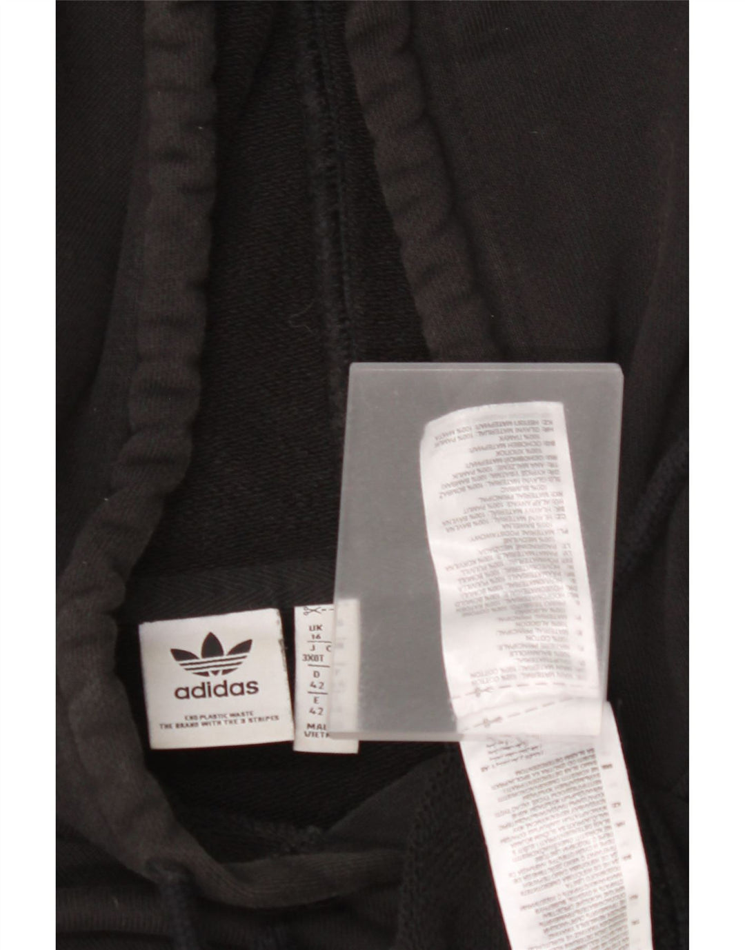 Женский джемпер с капюшоном оверсайз ADIDAS UK 16, большой черный хлопок