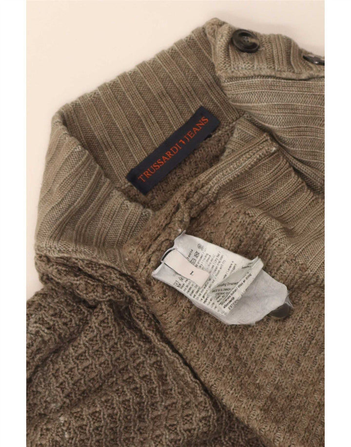 Мужской джемпер Trussardi Jeans с высоким воротником, большой шерстяной свитер цвета хаки