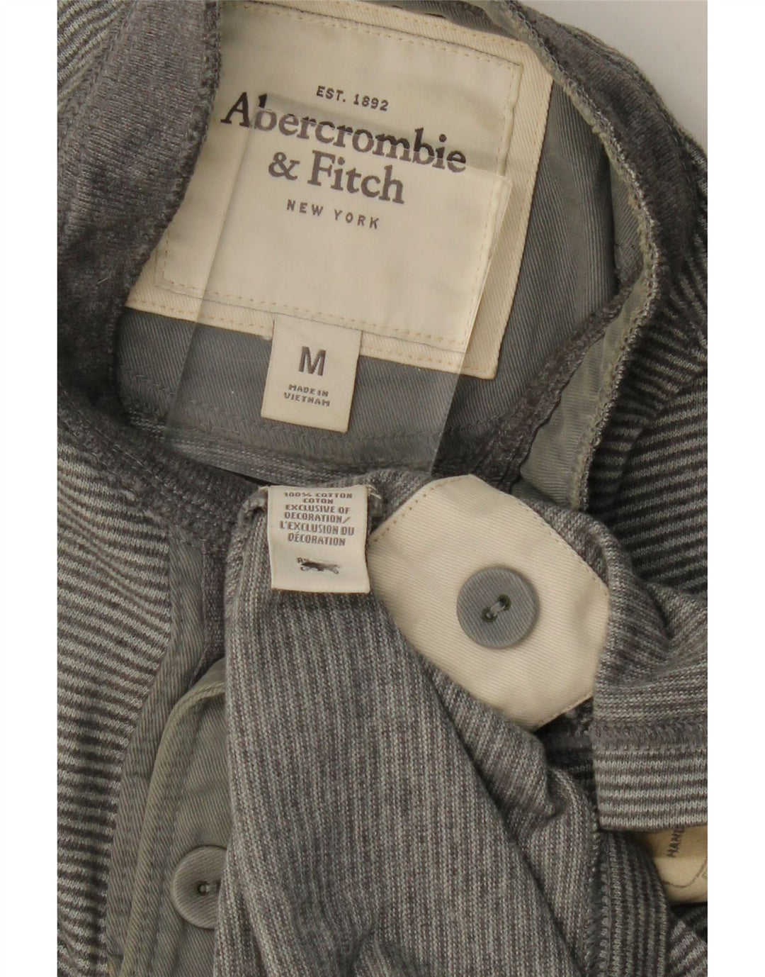 ABERCROMBIE & FITCH Мужская рубашка-поло среднего серого цвета в тонкую полоску, хлопок