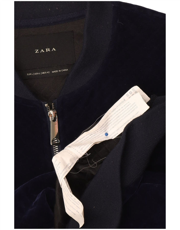 Мужская велюровая куртка-бомбер Zara UK 40, большая темно-синяя, полиэстер