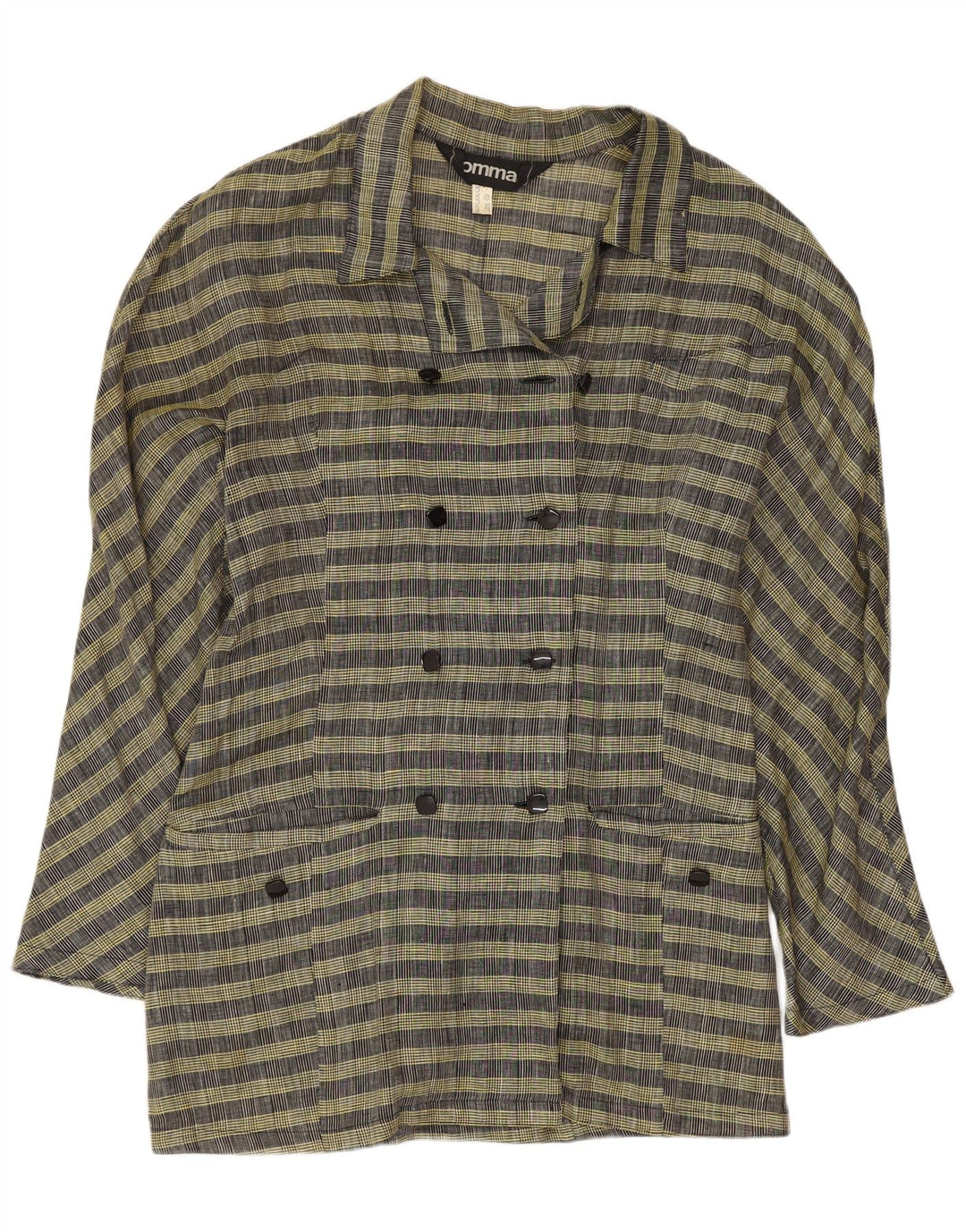 Comma, женский двубортный пиджак, Великобритания 14, шерстяной в крупную желтую клетку