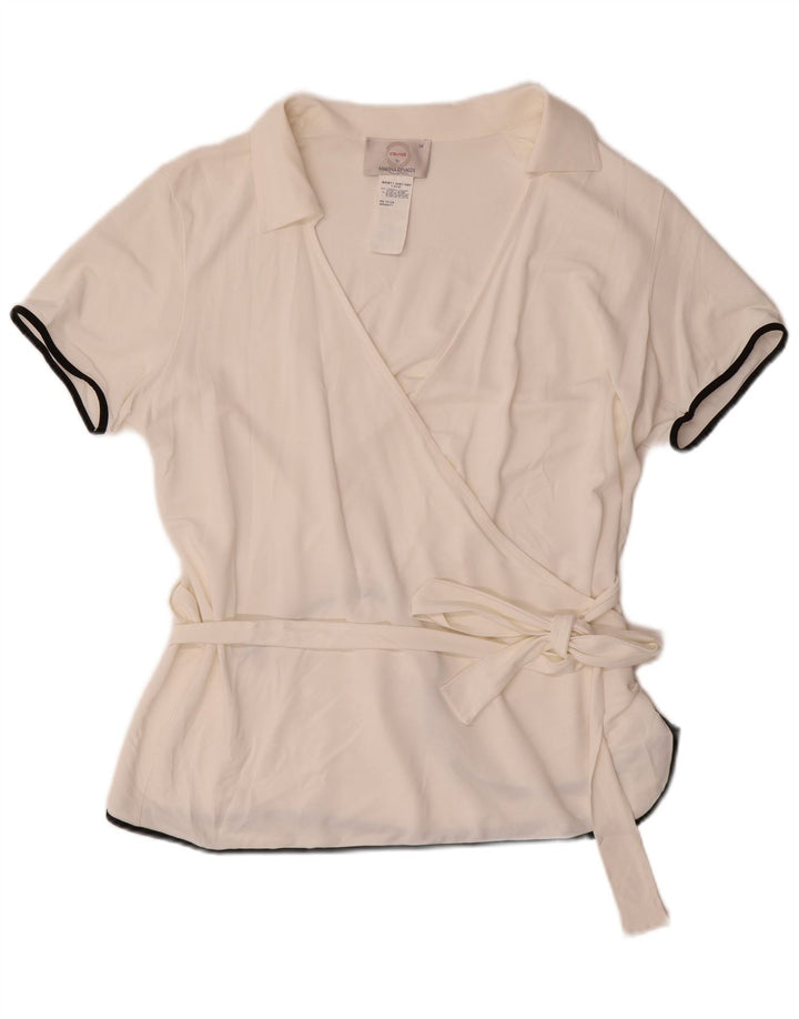 Женская блузка-рубашка с коротким рукавом с запахом MARINA RINALDI UK 14, средний белый