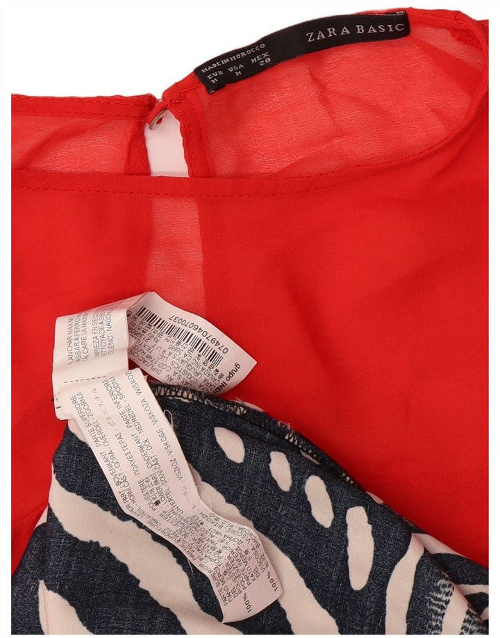 Женское базовое платье трапециевидного силуэта без рукавов Zara UK 12, средний красный с геометрическим рисунком в стиле модерн
