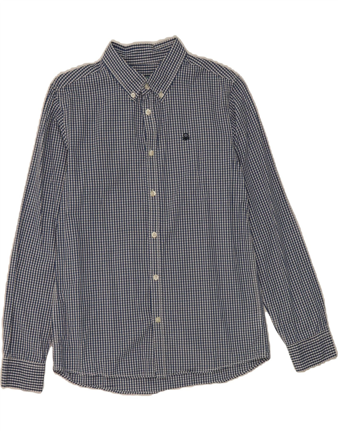 BENETTON Boys Shirt 11-12 Years 2XL Blue Gingham Cotton Vintage Benetton and Second-Hand Benetton from Messina Hembry 