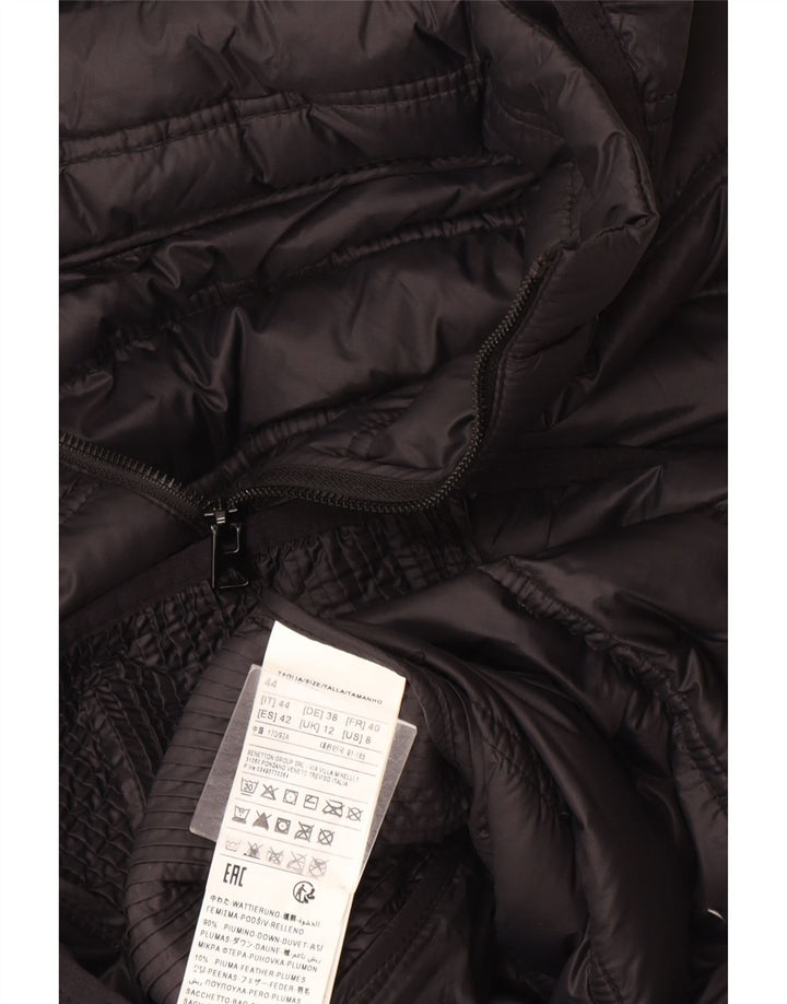 Винтажная женская стеганая куртка с капюшоном UK 12, средний серый цвет с цветными блоками, полиамид