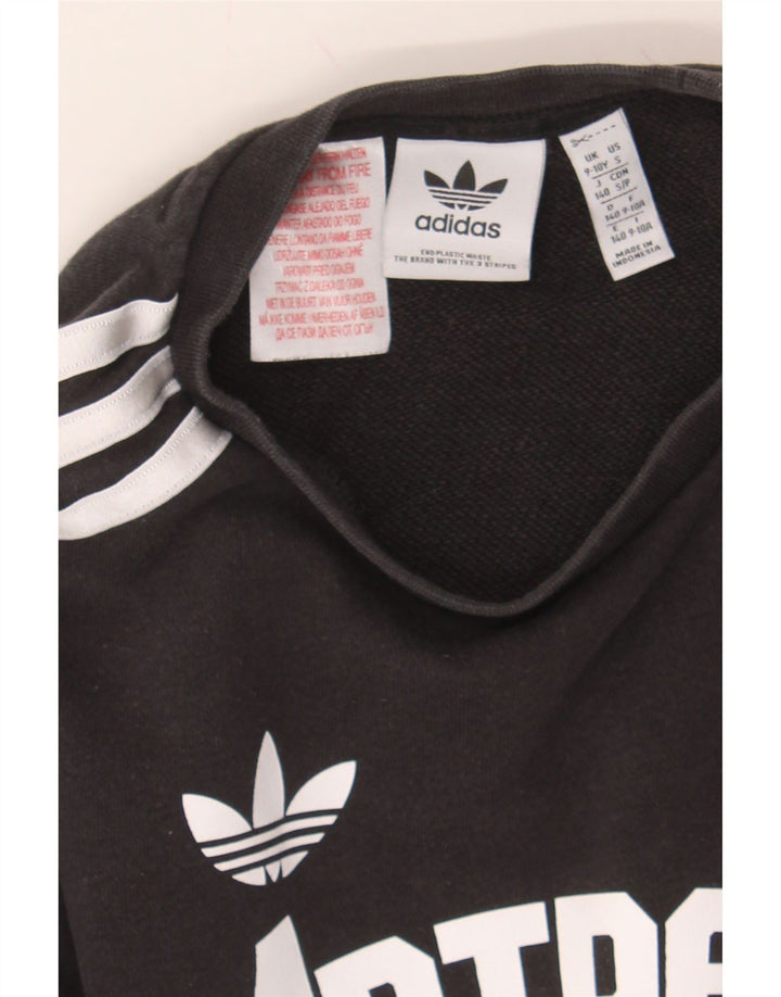 ADIDAS Boys Graphic Sweatshirt Jumper 9-10 Years Black Cotton Vintage Adidas and Second-Hand Adidas from Messina Hembry 