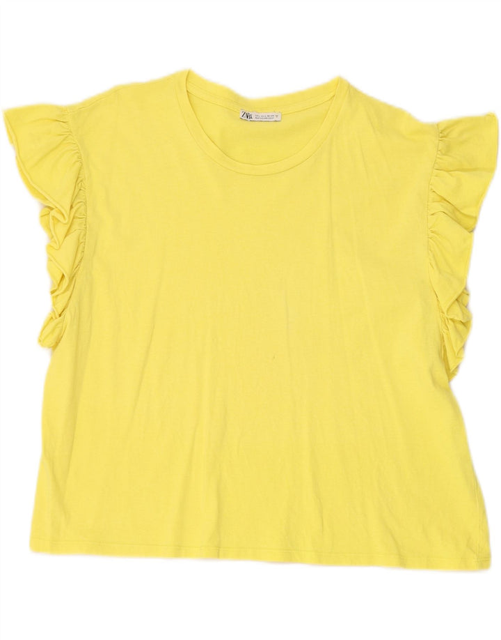 ZARA Womens Blouse Top UK 14 Large Yellow Cotton