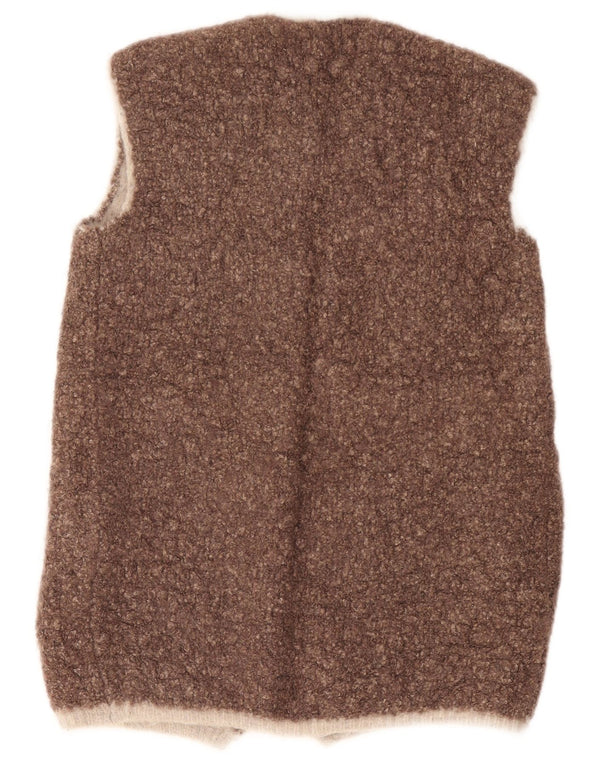 Винтажный женский открытый кардиган без рукавов, Великобритания, 14, средний коричневый цвет