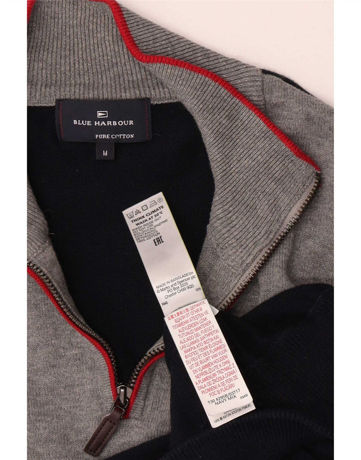 Мужской синий джемпер с воротником на молнии Marks & Spencer, средний темно-синий