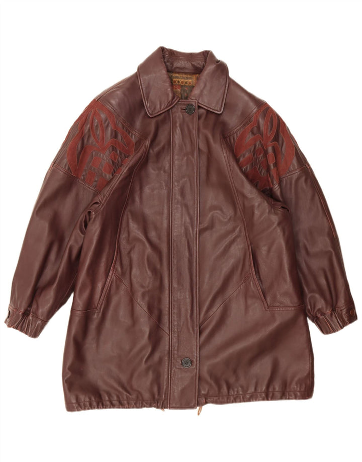 Винтажное женское кожаное пальто свободного кроя IT 44 Medium Burgundy Leather