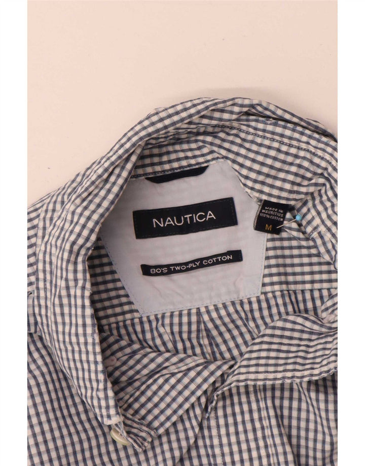 Мужская рубашка Nautica среднего синего цвета в мелкую клетку из хлопка