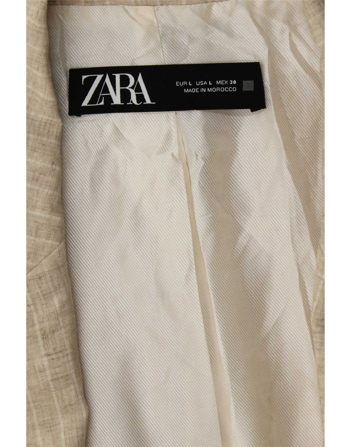 Женский открытый пиджак Zara UK 16, большой бежевый в полоску