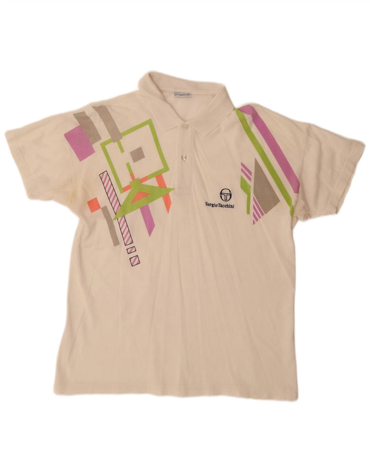 Мужская рубашка-поло SERGIO TACCHINI EU 50, средний цвет, белый хлопок с геометрическим рисунком